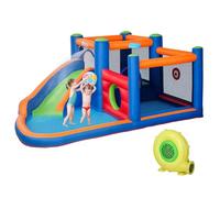 Outsunny Castillo hinchable, aire de juegos con tobogán Trampolina piscinas + 3-8 años con inflador y bolsa de transporte, 380 x 340 x 170 cm, multicolor