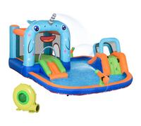 Outsunny Castillo Hinchable con Tobogán Trampolín Piscina para Niños de 3-8 Años Incluye Inflador y Bolsa 420x370x230 cm Multicolor Aosom España