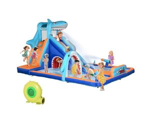 Outsunny Castillo Hinchable Infantil 6 en 1 Castillo Hinchable para Niños con Tobogán Piscina Muro de Escalada Cañón de Agua y Bolsa de Transporte Temática de Tiburón 440x350x240 cm Multicolor
