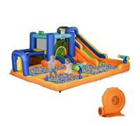 Outsunny Castillo Hinchable Infantil con Tobogán Piscina Muro de Escalada Inflador y Bolsa de Transporte 430x420x200cm Multicolor Aosom España