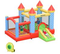Outsunny Castillo Hinchable con Tobogán y Cama de Salto para Niños Incluye Inflador y Bolsa de Transporte 280x260x210 cm Multicolor Aosom España
