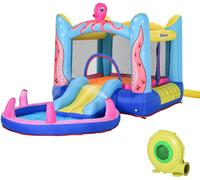 Outsunny Castillo Inflable con Tobogán Cama de Salto y Piscina para Niños de +3 Años con Inflador y Bolsa de Transporte 360x175x180 cm Aosom España