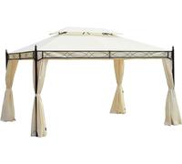 Outsunny Cenador de Jardín 3x4m Gazebo con Techo Doble Transpirable y 4 Cortinas Extraíbles Carpa de Acero para Fiestas Eventos Aosom España