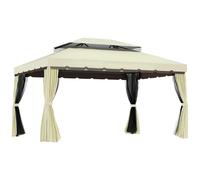 Outsunny Cenador 4x3 m de Jardín Gazebo de Aluminio Techo de Ventilación 4 Cortinas Laterales 4 Mosquiteras y 8 Orificios de Drenaje Aosom España