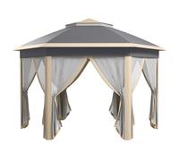 Outsunny Cenador 4x4m Impermeable Emergente hexagonal Plegable, Techo Doble, Cenador de jardín con 6 Paneles laterales, Carpa de fiesta Aosom España