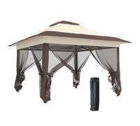 Outsunny Cenador carpa de jardín emergente plegable acero poliéster mosquiteras + bolsa de transporte con ruedas caqui Marrón Aosom España