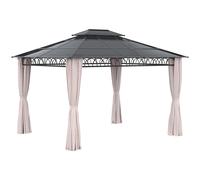 Outsunny Cenador de Jardín 3,6x3 m con Techo Doble Cortinas Opacas Mosquiteras Fiestas Terraza Elegante Negro y Caqui Aosom España