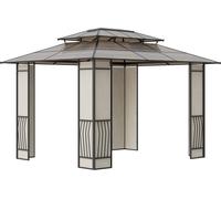 Outsunny Cenador de Jardín 3,6x3 m Pabellón para Exterior con Techo de Policarbonato y Estructura de Acero Aluminio Protección Solar Marrón