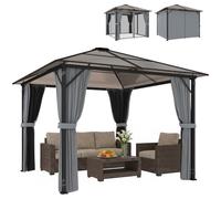 Outsunny Cenador de Jardín 3x3 m con Marco de Aluminio Pabellón de Exterior con Techo de Policarbonato 4 Cortinas Laterales y 4 Mosquiteras con Cremalleras Gazebo para Fiestas Eventos Multicolor