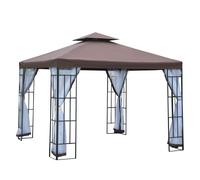 Outsunny Cenador de Jardín 3x3 m Pabellón con Doble Techo Ventilación 4 Mosquiteras Extraíbles y Marco de Acero Protección Solar Café Aosom España