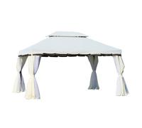 Outsunny cenador de jardín 4x3 m gazebo de aluminio con techo de ventilación 4 cortinas laterales 4 mosquiteras y 8 orificios de drenaje para fiestas eventos exterior blanco