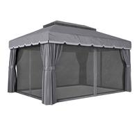 Outsunny Cenador de Jardín 4x3m Pabellón de Jardín Gazebo con Doble Techo 4 Cortinas y Mosquitera Marco de Aluminio UPF50+ Gris