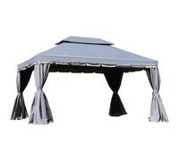 Outsunny Cenador de Jardín 4x3m Pabellón de Jardín Gazebo con Doble Techo Estructura de Aluminio UPF50+ para Exterior Gris