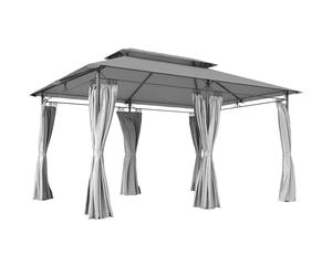 Outsunny Cenador de Jardín de 4x3 m con Doble Techo Paredes Laterales Resistente al Agua para Exterior Terraza Gris Oscuro