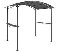 Outsunny Cenador para Barbacoa de 2,4 x 1,5 m Cenador de Pérgola Exterior con 2 Estantes Laterales y Ganchos Gris Oscuro