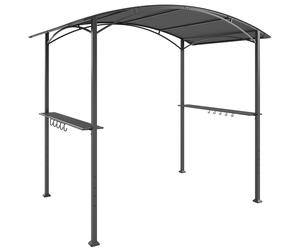Outsunny Cenador para Barbacoa de 2,4 x 1,5 m Cenador de Pérgola Exterior con 2 Estantes Laterales y Ganchos Gris Oscuro