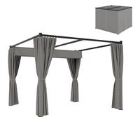 Outsunny Cenador para Exterior 3x3 m con Paredes Laterales y Techo Retráctil Marco Metálico Impermeable para Terraza Gris