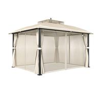 Outsunny cenador para jardín 3x3,7 m, pabellón de jardín gazebo con doble techo, paredes laterales, mosquiteras, marco de metal, resistente al agua, anti-uv, carpa para exterior, terraza, patio, beige
