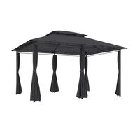 Outsunny cenador para jardín 3x4 m, pabellón de jardín, gazebo con doble techo, 6 paredes laterales, estructura metálica, drenaje, carpa para exterior, terraza, patio, gris