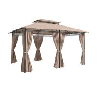 Outsunny cenador para jardín 3x4 m, pabellón de jardín, gazebo con doble techo, 6 paredes laterales, estructura metálica, drenaje, carpa para exterior, terraza, patio, caqui