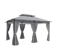 Outsunny cenador para jardín 3x4 m, pabellón de jardín, gazebo con doble techo, 6 paredes laterales, estructura metálica, drenaje, carpa para exterior, terraza, patio, gris oscuro