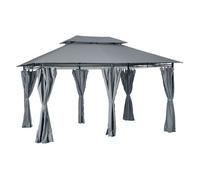 Outsunny Cenador de Jardín 4x3 m Marco Acero con Doble Techo 6 Cortinas Laterales 8 Orificios de Drenaje Buena Ventilación Color: Gris Aosom España