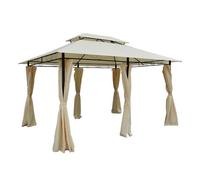Outsunny Cenador de Jardín 3x4 m Marco Acero Gazebo con Doble Techo 6 Cortinas Laterales 8 Orificios de Drenaje Buena Ventilación para Fiestas Eventos Crema 3x4m Fiesta Evento AOSOM ES