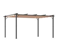 Outsunny Cenador Pérgola de Jardín 3x4 m con Toldo en Poliéster y Estructura de Aluminio, Gris y Marrón Aosom España