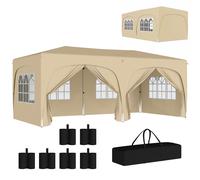Outsunny Cenador Plegable 3x6 m Carpas para Eventos Gazabo con Paneles Laterales UPF50+ Altura Ajustable Bolsa de Transporte Arena Aosom España