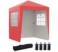 Outsunny - Cenador Plegable para jardín (2 x 2 m, Altura Ajustable, 3 Niveles, antirrayos UV, 30+ 3 Paredes Laterales con 4 Bolsas de Arena y 1 Bolsa de Transporte de Tela Oxford de Acero Rojo