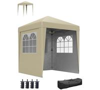 Outsunny - Cenador Plegable para jardín (2 x 2 m, Altura Ajustable, 3 Niveles, antirrayos UV, 30+ 3 Paredes Laterales con 4 Bolsas de Arena y 1 Bolsa de Transporte de Tela Oxford de Acero Beige