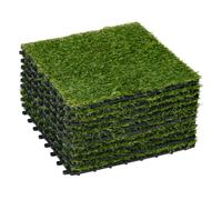 Outsunny Césped Artificial de 10 Piezas 30x30 cm Sintético con Altura de Hierba 25 mm Anti-UV Fácil Instalación Buen Drenaje Alfombra Césped Artificial para Jardín Escuela Patio Verde Oscuro
