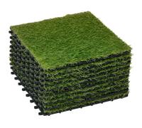 Outsunny Césped Artificial de 10 Piezas 30x30 cm Sintético con Altura de Hierba 25 mm Anti-UV Fácil Instalación Buen Drenaje Alfombra Césped Artificial para Jardín Escuela Patio Verde Oscuro
