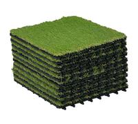 Outsunny Césped Artificial de 10 Piezas Alfombra Artificial 30x30 cm con Altura de Hierba 25 mm Anti-UV Césped Sintético para Jardín Patio Balcón Verde Oscuro