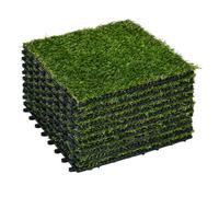 Outsunny césped artificial de 10 piezas alfombra césped artificial 30x30 cm con altura de hierba 20 mm anti-uv para jardín patio balcón verde oscuro 30 cm