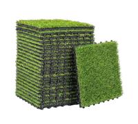 Outsunny césped artificial de 22 piezas, alfombra césped artificial 30x30 cm, con altura de hierba 25 mm, drenaje automático, para jardín, terraza, patio, balcón, verde