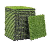 Outsunny Césped Artificial de 22 Piezas, Alfombra Césped Artificial 30x30 cm, con Altura de Hierba 25 mm, Drenaje Automático, para Jardín, Terraza, Patio, Balcón, Verde