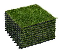 Outsunny Césped Sintético de 10 Piezas Alfombra Césped Artificial 30x30 cm con Altura de Hierba 20 mm y Anti-UV Verde Oscuro