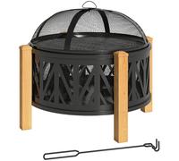 Outsunny Chimenea 2 en 1 Ø75 x 58 cm Fuente de Fuego con Protector contra Chispas Pincho para Brasas Negro