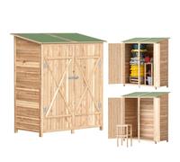 Outsunny Cobert. Madera pequeño Ganchos Cerradura 140x75x157cm Natural | Mesa flexible, clavos para tierra, cobertizo para herramientas, techo de asfalto