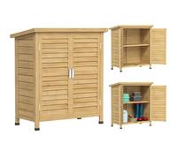 Outsunny Cobertizo de Almacenamiento de Madera 87x46,5x96,5 cm Natural | para Jardín, 2 Estantes Interiores, 2 Puertas, Buena Ventilación, Techo Inclinado, para Exterior Terreza, Armario Exterior