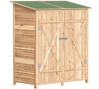 Outsunny Cobertizo de jardín de madera armario de jardín con mesa, techo de asfalto, 140 x 75 x 157 cm, efecto madera natural Aosom España