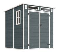 Outsunny Cobertizo de Jardín de Resina Cobertizo de Almacenamiento Puerta Doble 3 Ventanas y 2 Ventilaciones Anti-UV con Suelo 3,3 m² Gris Aosom España