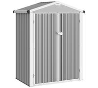 Outsunny Cobertizo de Jardín Exterior 1,1 m² 133x87x178 cm con 2 Puertas Abatibles Techo a Dos Aguas y Guantes Gris Plateado