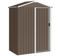 Outsunny Cobertizo de Jardín Exterior 1,1 m² 136x87x179 cm con Puerta Corredera Techo Inclinado y Guantes Marrón