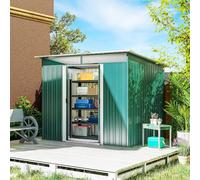 Outsunny Cobertizo de Jardín Exterior Metálica 4,5 m² 260x194x200cm Verde | Caseta de Jardín Exterior, Paneles Frontales Transparentes, 2 Puertas Corredizas, Almacenamiento de Herramientas