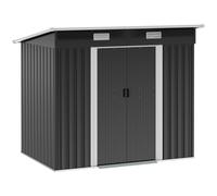 Outsunny Cobertizo de jardín Metálico 2,3 m² 207x130x182 cm Geräteschuppen con Techo en Voladizo Ventana Marco de Suelo Negro Aosom España