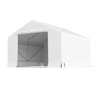 Outsunny Cobertizo de Jardín y Carpa Garaje 3x3 m Impermeable con Puerta Enrollable, Metal y PE, Blanco Aosom España