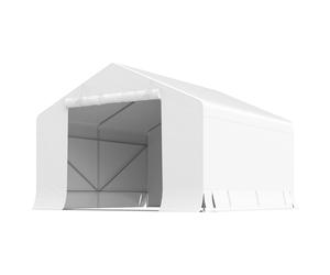 Outsunny Cobertizo de Jardín y Carpa Garaje 3x3 m Impermeable con Puerta Enrollable, Metal y PE, Blanco Aosom España