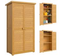 Outsunny Cobertizo de Madera Armario Exterior 87x46,5x160 cm Natural | Caseta de Madera, 0,31 m², 2 Puertas, 2 Estantes Interior, para Patio Terraza